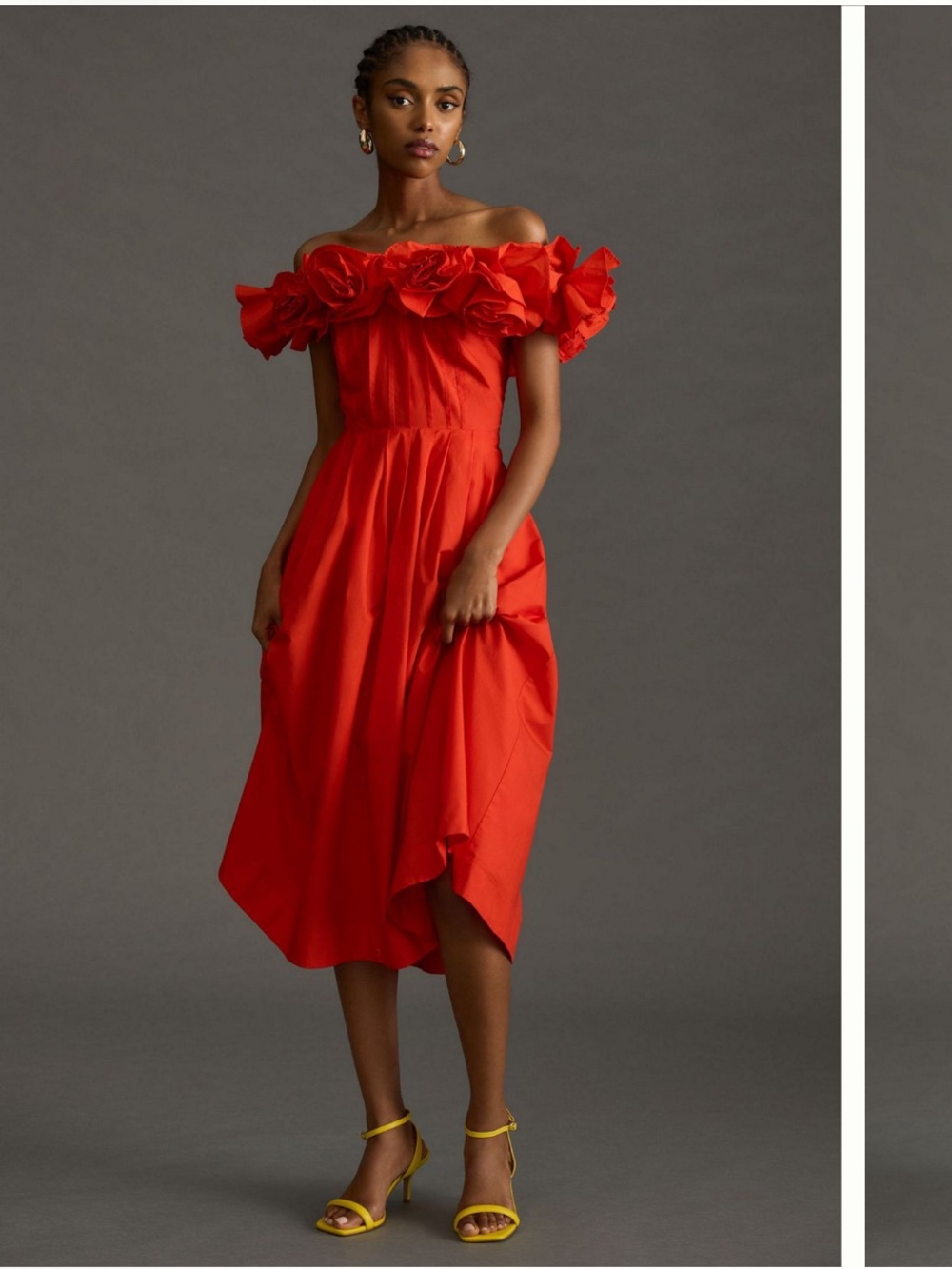 Maeve Ruffled-Neckline Pleated Dress